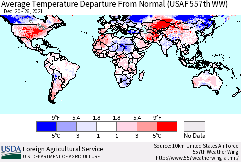 World Average Temperature Departure from Normal (USAF 557th WW) Thematic Map For 12/20/2021 - 12/26/2021
