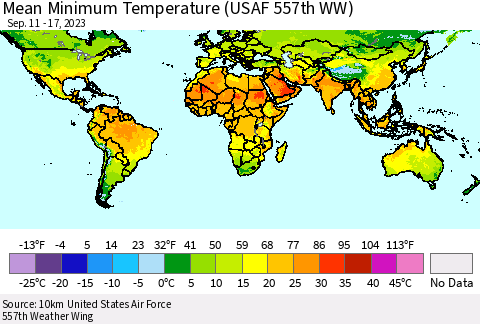 World Mean Minimum Temperature (USAF 557th WW) Thematic Map For 9/11/2023 - 9/17/2023