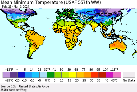 World Mean Minimum Temperature (USAF 557th WW) Thematic Map For 2/26/2024 - 3/3/2024