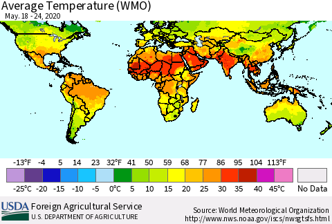 World Average Temperature (WMO) Thematic Map For 5/18/2020 - 5/24/2020
