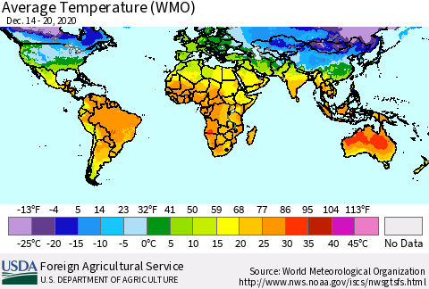 World Average Temperature (WMO) Thematic Map For 12/14/2020 - 12/20/2020
