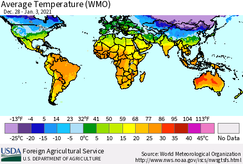 World Average Temperature (WMO) Thematic Map For 12/28/2020 - 1/3/2021