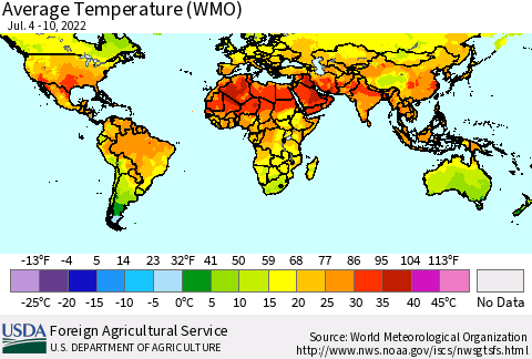 World Average Temperature (WMO) Thematic Map For 7/4/2022 - 7/10/2022