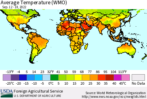 World Average Temperature (WMO) Thematic Map For 9/12/2022 - 9/18/2022